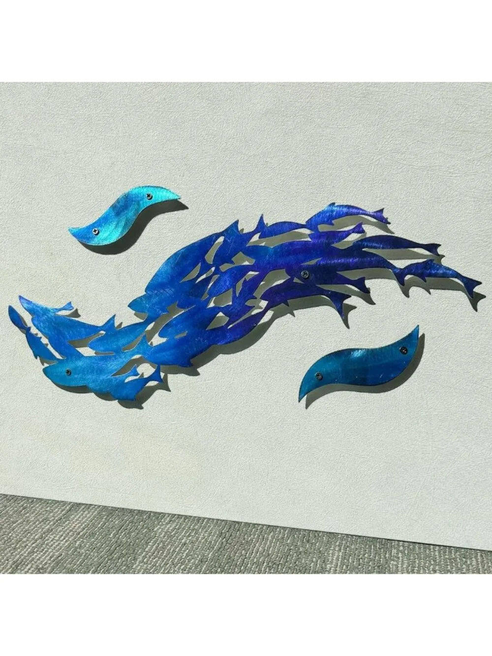 Coastal Ocean Beach Metal Wall Art - 3PCS School of Fish Sculptures, Home Decor
